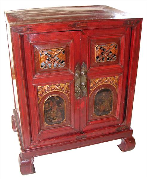 Appraisal: A Chinese red lacquer and parcel gilt cabinet together with