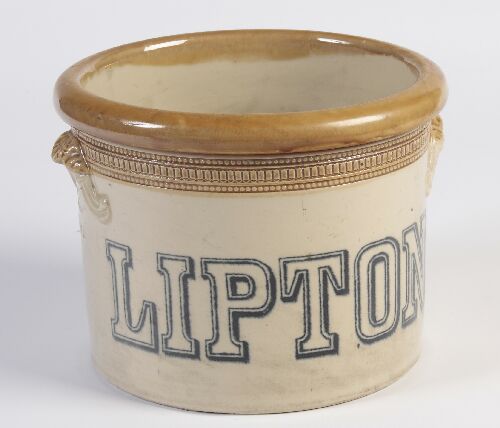 Appraisal: A collection of twelve stoneware lidded storage jars including Lipton