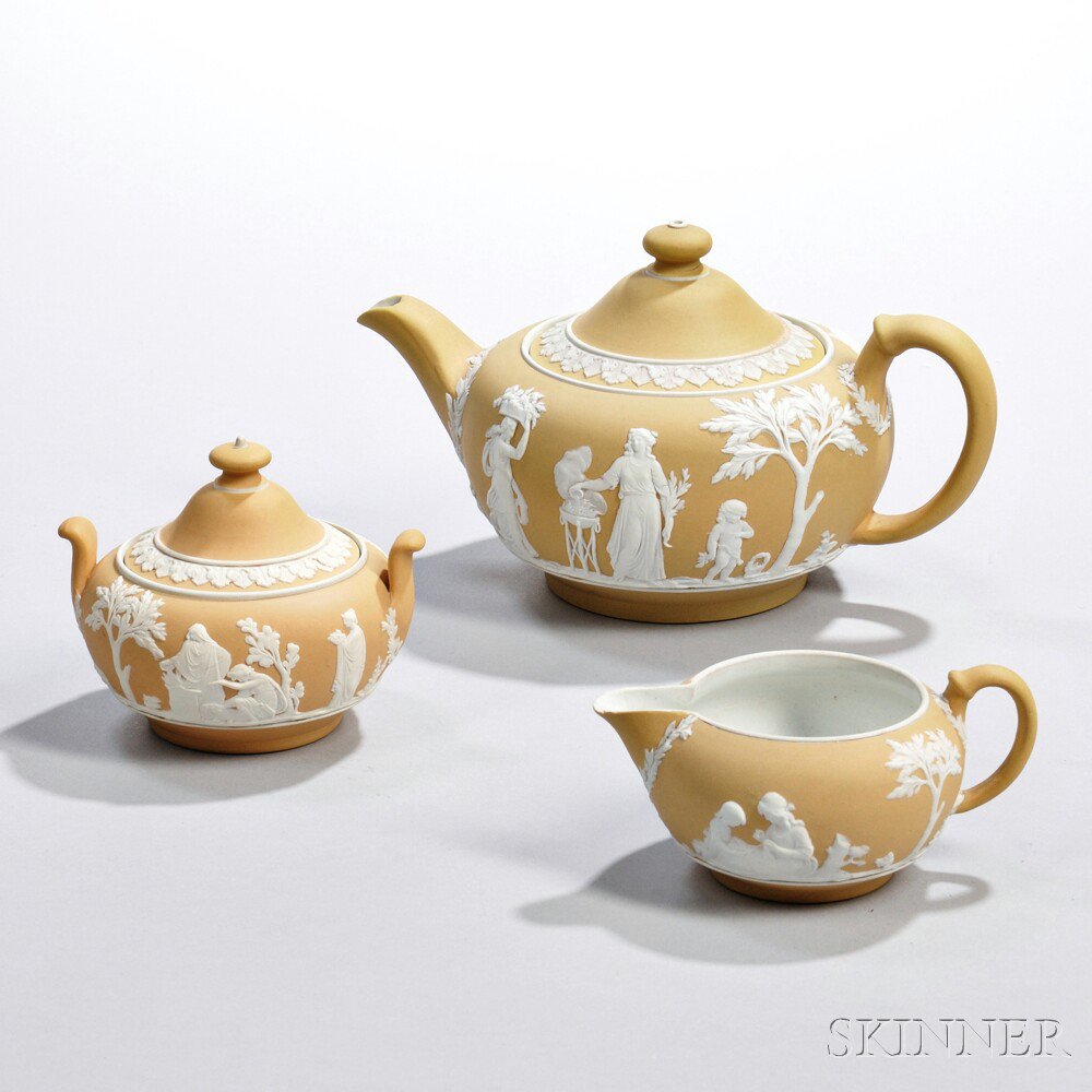 Appraisal: Wedgwood Three-piece Assembled Yellow Jasper Dip Tea Set England c