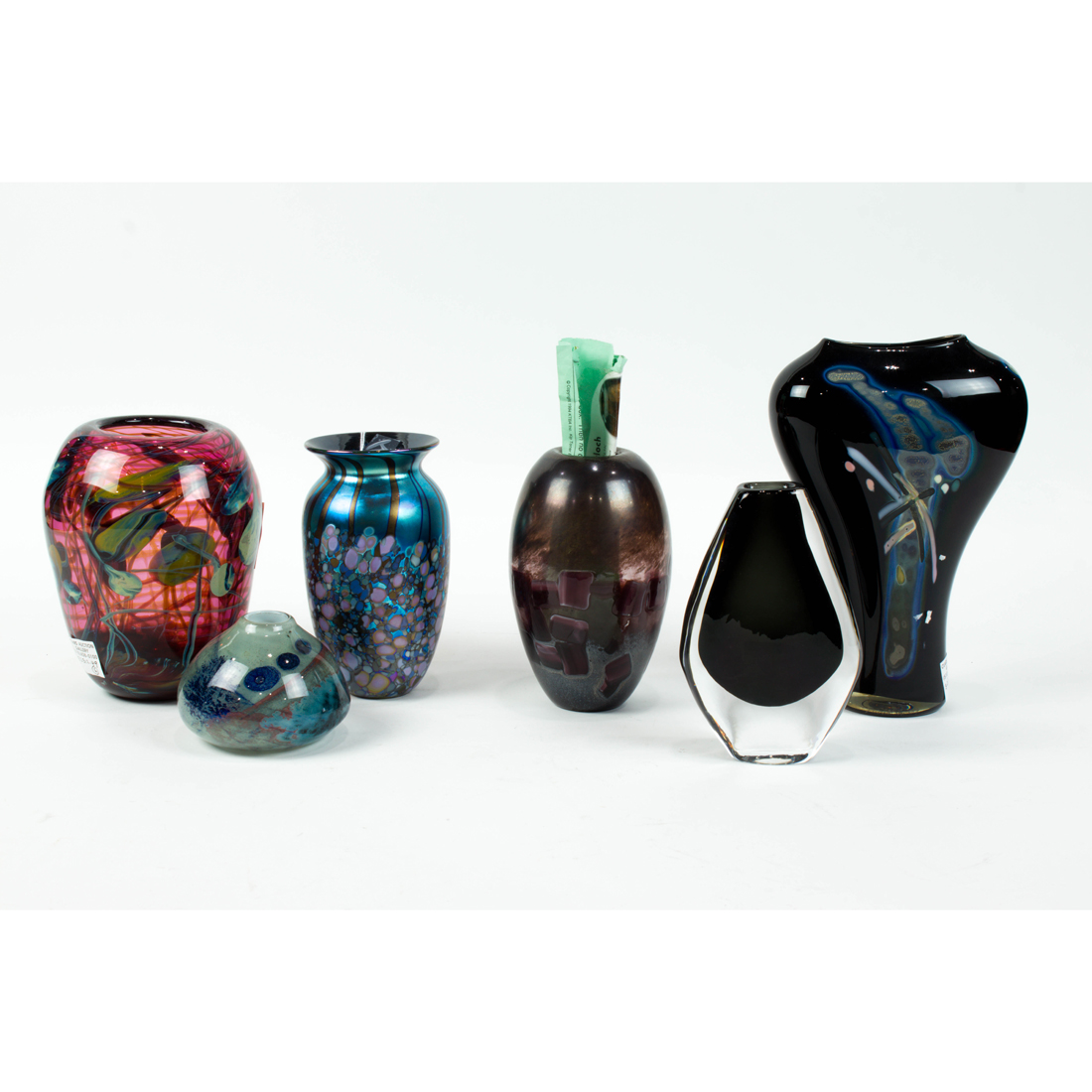 Appraisal: LOT OF FIVE STUDIO ART GLASS VASES AND AN ORREFORS