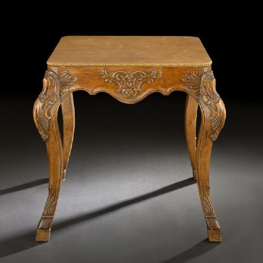 Appraisal: Provincial Oak and Leather-Top Center Table mid- th century and