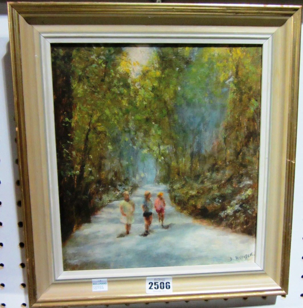 Appraisal: D Hunter oil on board forest scene and Alan Tinley