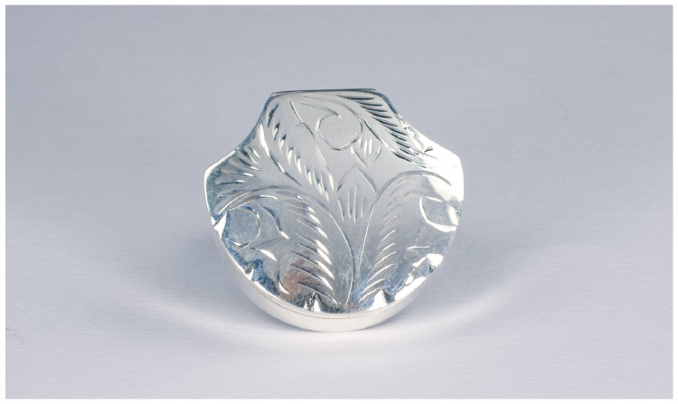 Appraisal: Solid Silver Pill Box Of fan shape decorated with fronds