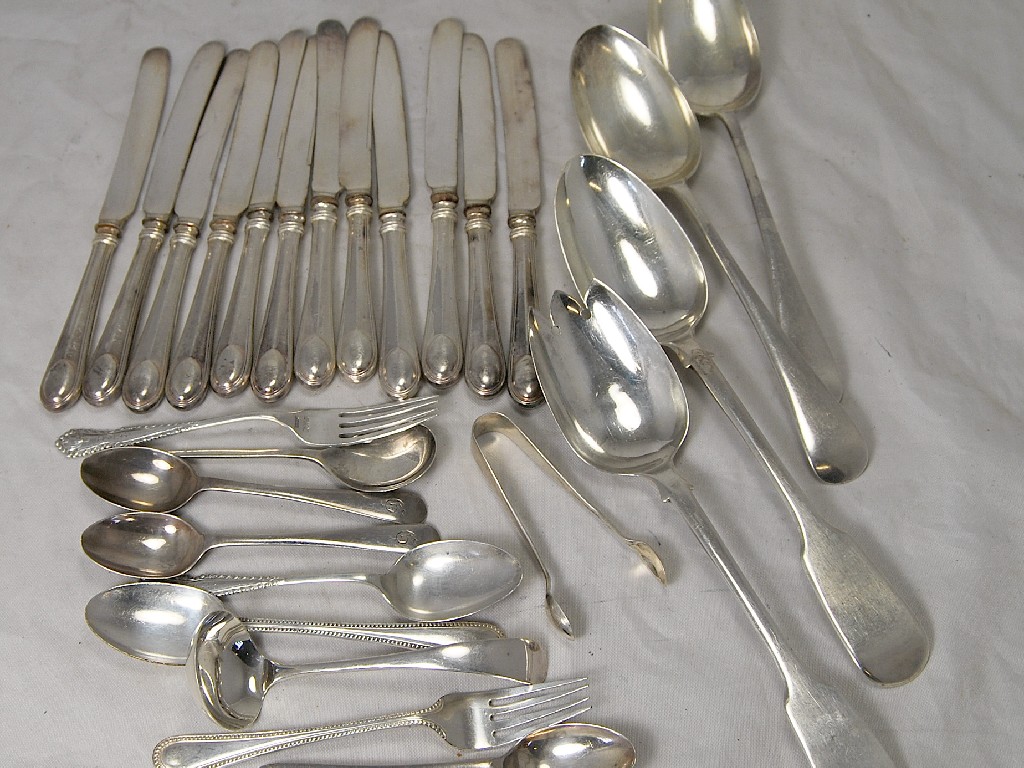 Appraisal: Quantity of silver flatware and cutlery including serving spoons converted