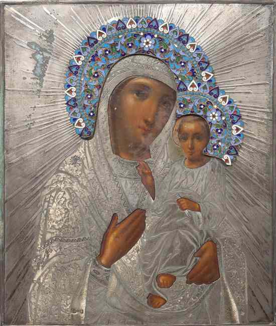 Appraisal: A Russian Silver Painted and Enameled Icon depicting the Mother