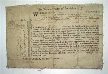 Appraisal: piece Document Signed Dickinson John N p Sept Sm oblong