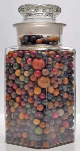 Appraisal: Jar of Clay Marbles Description Lot is primarily painted clays