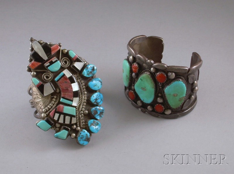 Appraisal: Two Southwest Silver Bracelets with inset stones