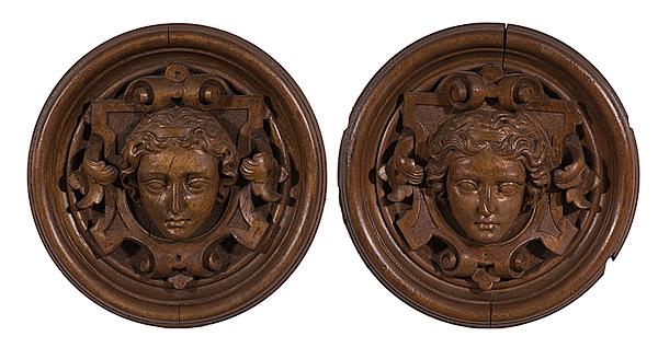 Appraisal: ARCHITECTURAL CARVED ROUNDELS American third quarter th century A pair