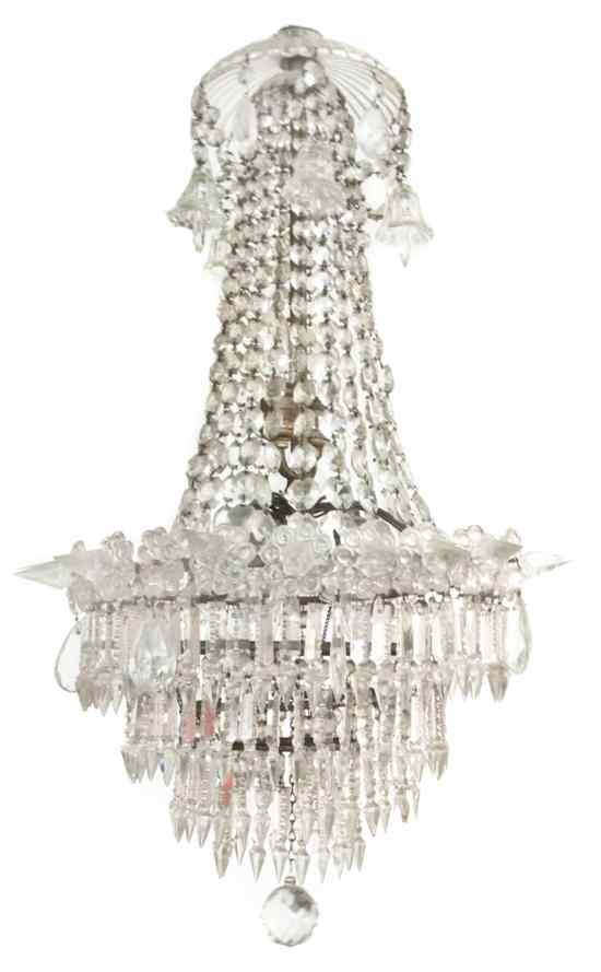 Appraisal: A Continental Cut Glass Three-Light Chandelier of tapering form hung