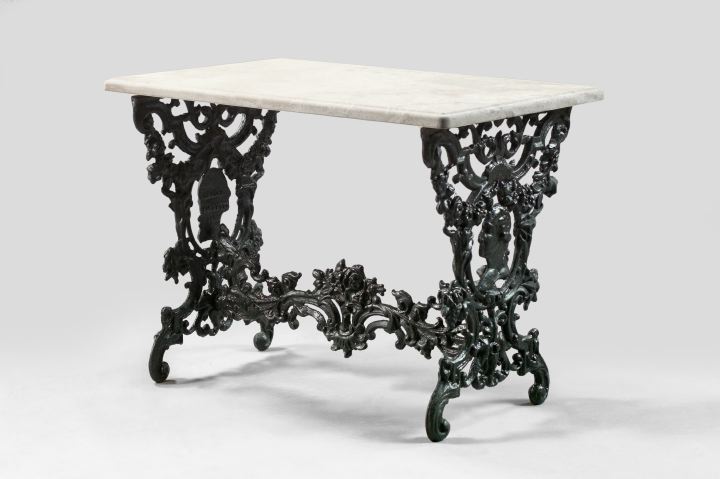 Appraisal: Rare American Rococo Revival Cast-Iron and Marble-Top Garden Table mid-