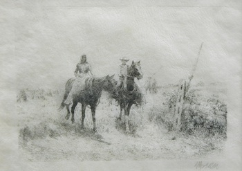 Appraisal: Peter Moran American - Riding Across the Fields Etching on