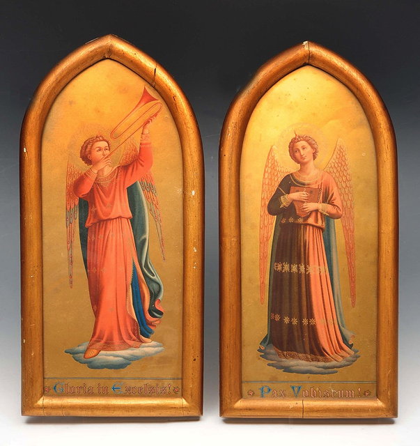 Appraisal: A PAIR OF VICTORIAN COLOURED PRINTS of angels playing musical