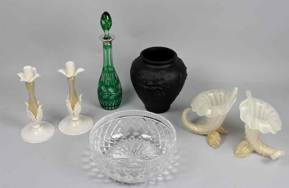 Appraisal: FOUR VENETIAN GLASS TABLEWARES Including a pair of gilt enriched