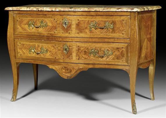 Appraisal: LARGE COMMODE Louis XV probably Montbeliard circa Tulipwood and rosewood