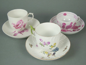 Appraisal: Meissen tea cup and saucer moulded and painted with flowers