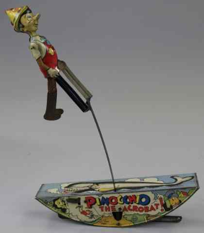 Appraisal: PINOCCHIO THE ACROBAT Marx copy lithographed tin depicts figure of