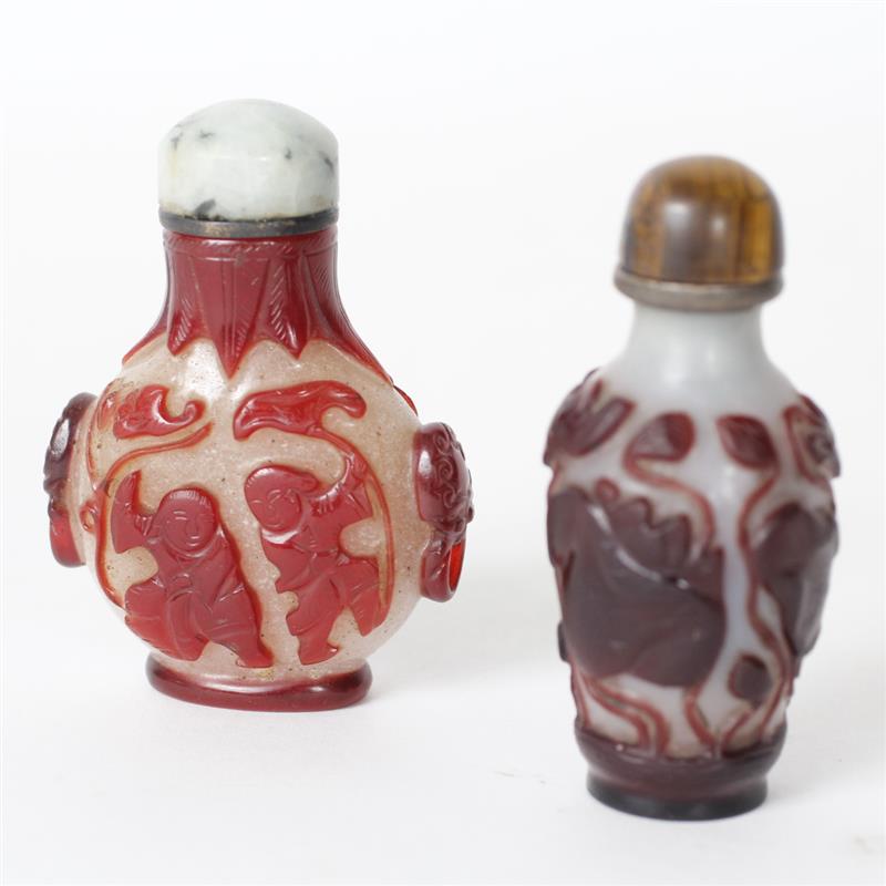 Appraisal: Two Chinese Peking Glass Snuff Bottles red on white with