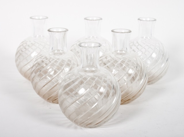 Appraisal: Six Baccarat crystal bottle vases molded line pattern acid etched