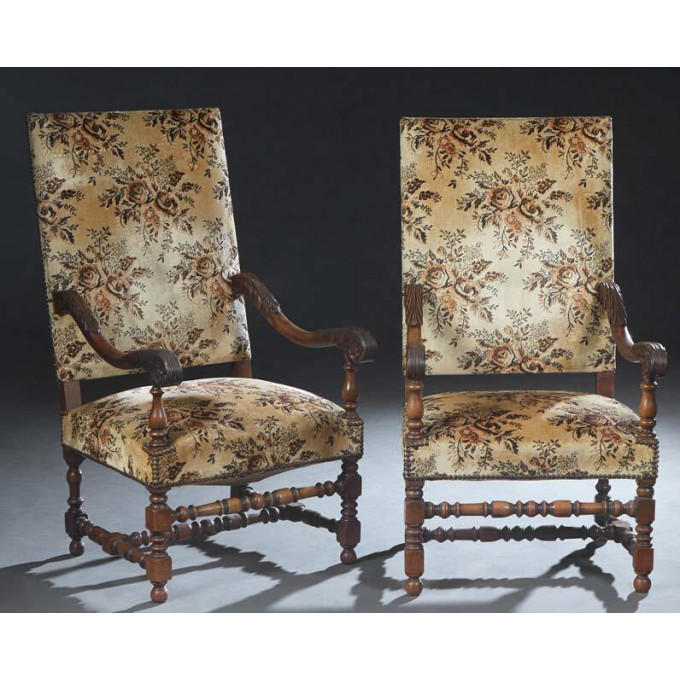 Appraisal: Pair of French Carved Oak Fauteuils a la Reine th