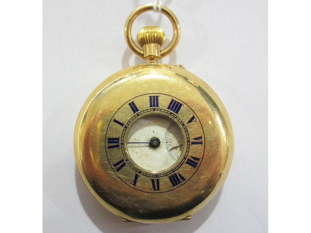 Appraisal: Nine carat gold cased half hunter pocket watch with blue