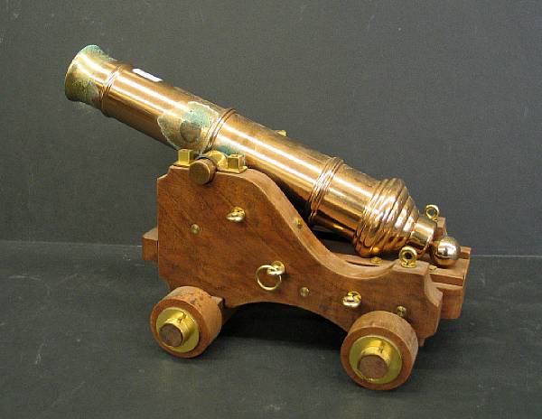 Appraisal: A brass and copper starter cannon model second half th