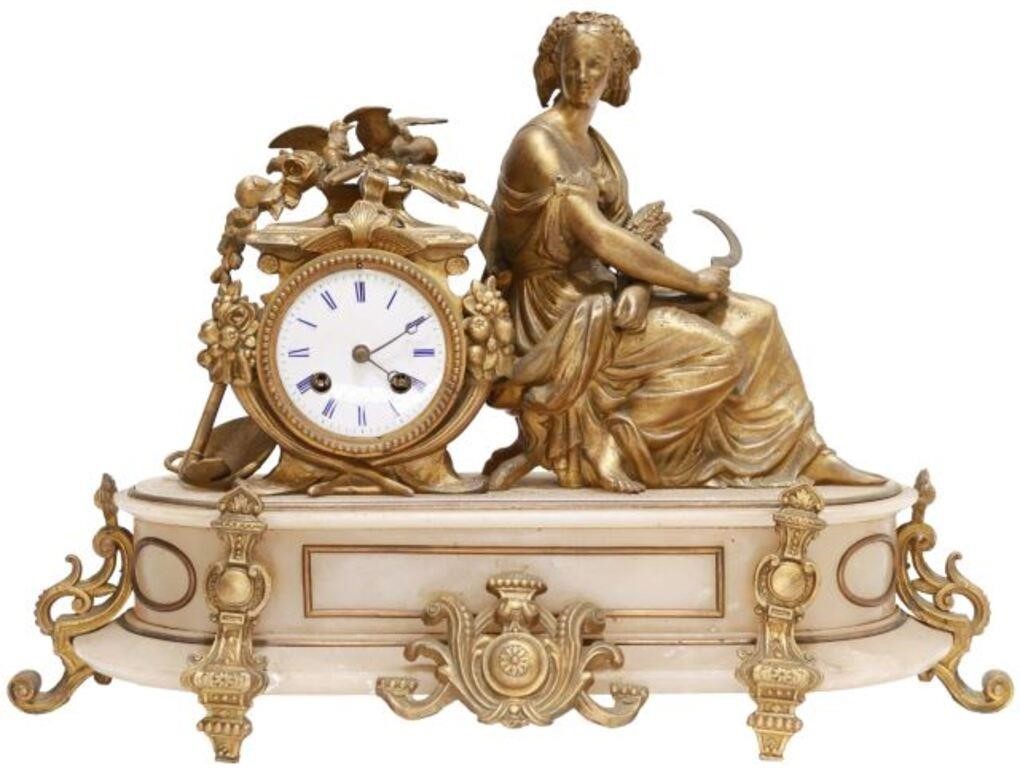 Appraisal: French gilt metal mantel shelf clock late th c seated