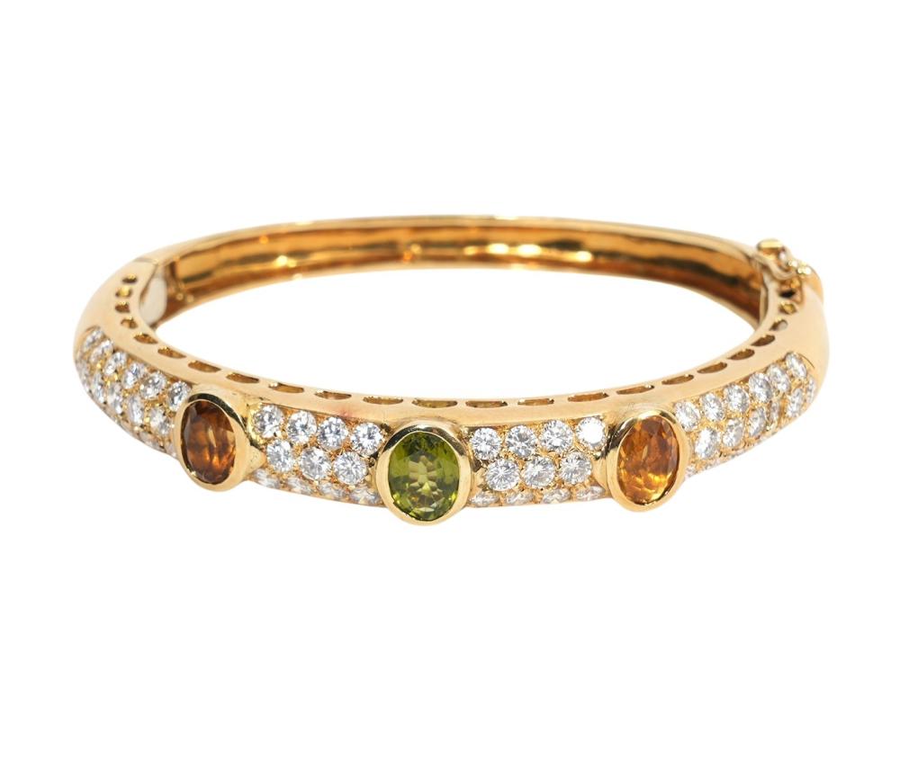 Appraisal: DIAMOND CITRINE PERIDOT K YG BANGLE BRACELETDiamond citrine peridot K