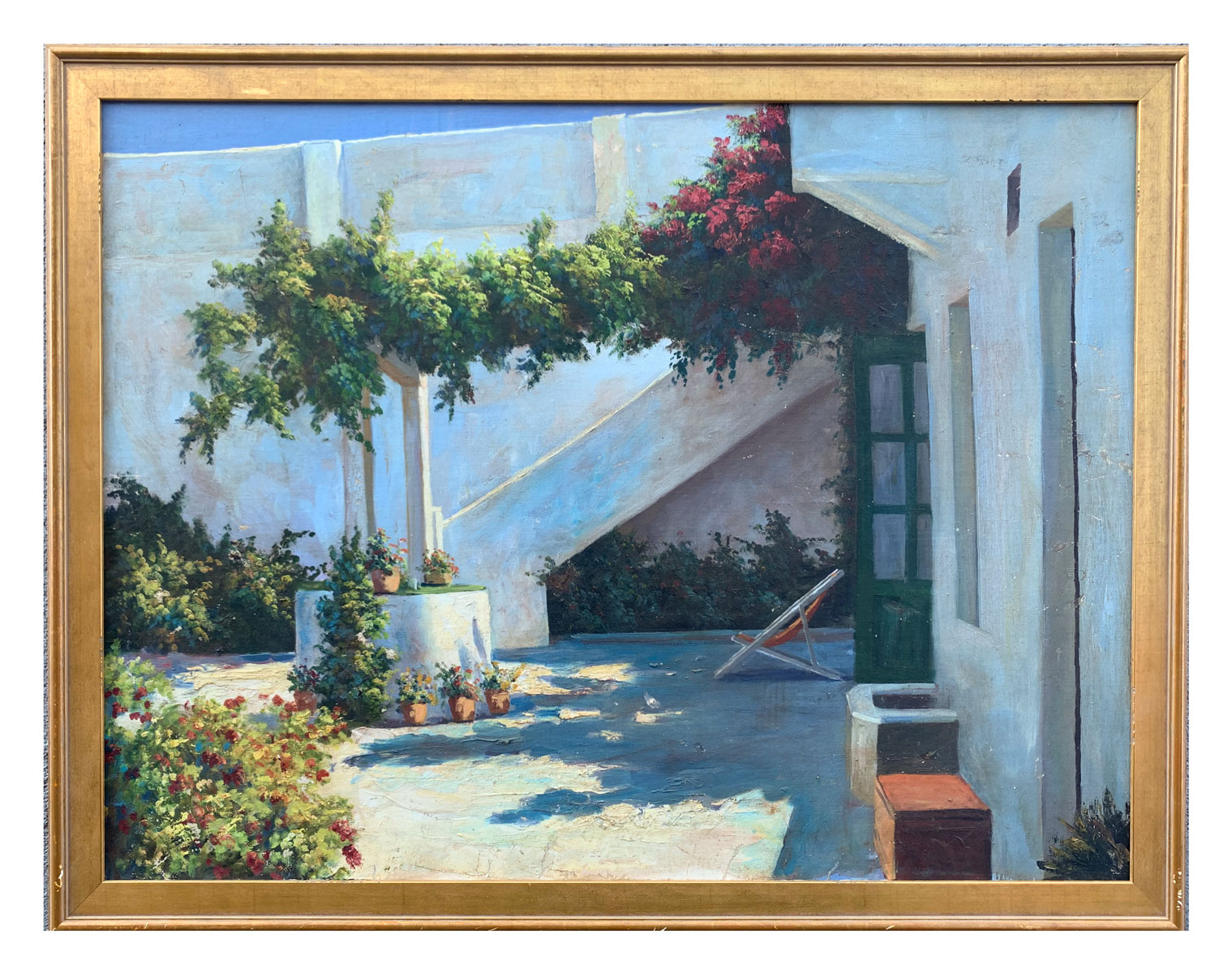 Appraisal: SUNLIT VERANDA UNSIGNED PAINTING '' X '' Oil on Canvas