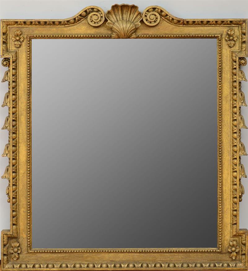 Appraisal: GEORGE II STYLE GILTWOOD MIRROR The rectangular divided beveled mirror