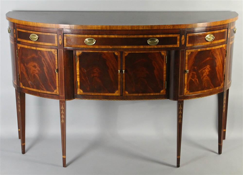 Appraisal: HICKORY WHITE HEPPLEWHITE STYLE SIDEBOARD th C the demilune inlaid