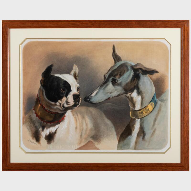 Appraisal: After Pierre Alfred Dedreux - Two Dogs Lithograph with hand-coloring