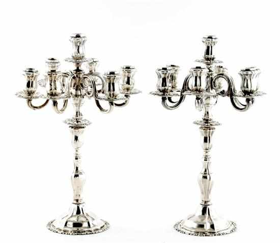 Appraisal: Pair Peruvian sterling candelabra early th century seven-light design in