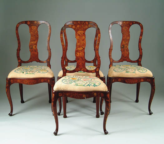 Appraisal: SET OF FOUR MARQUETRY INLAID QUEEN ANNE STYLE CHAIRS th