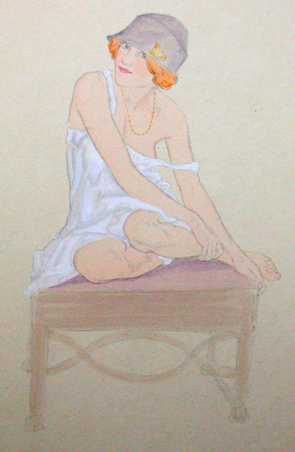 Appraisal: Raphael Kirchner Austrian - Semi clad seated ladypencil and watercolour