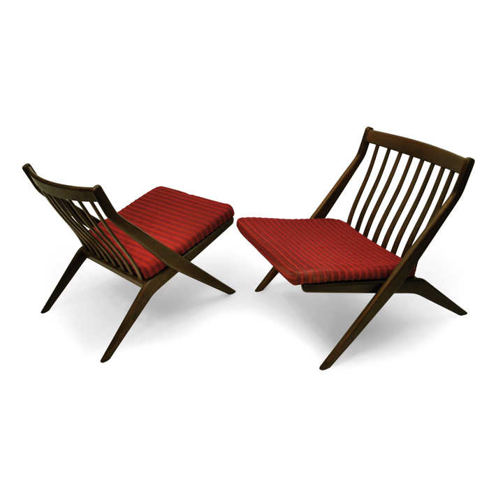 Appraisal: Dux lounge chairs pair beech c dramatic X-shaped frames with