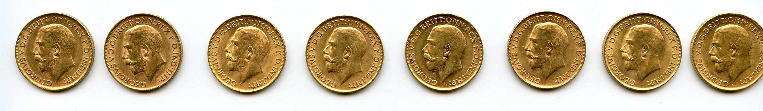 Appraisal: Great Britain George V Sovereigns KM- All are minimally marked