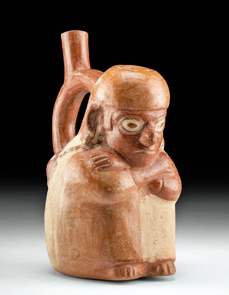 Appraisal: Moche Pottery Figural Vessel of Seated Man w TL First