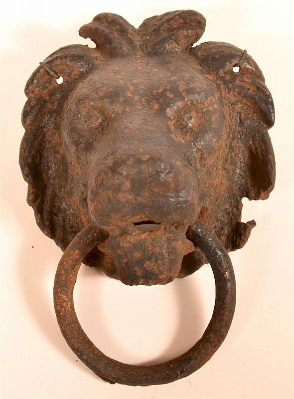 Appraisal: Cast Iron Lion Head Wall Mount Hitching Ring th Century