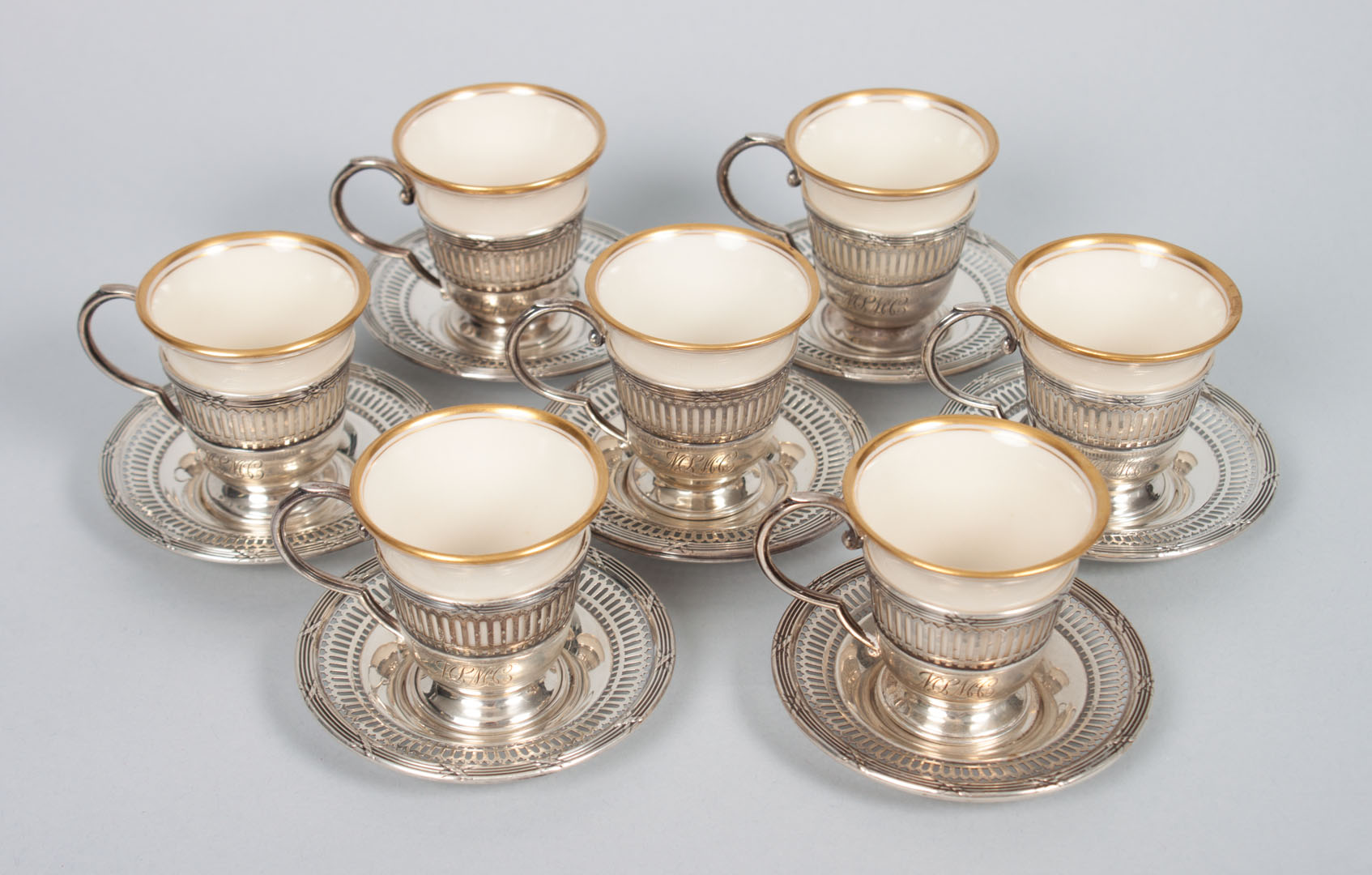 Appraisal: Twelve Watson sterling silver demitasse cups with matching underplates and