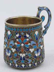 Appraisal: A Russian silver and cloisonne enamel vodka tot with enamelled