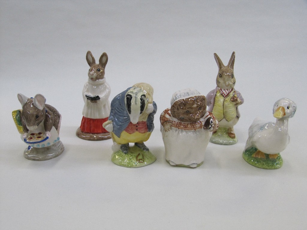 Appraisal: Five Beswick Beatrix Potter figures 'Mrs Tiggywinkle' 'Rebeccah Puddle Duck'