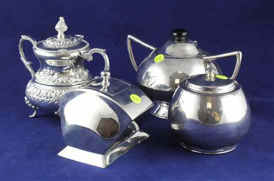 Appraisal: An Indian white metal piece teaset and three pots of