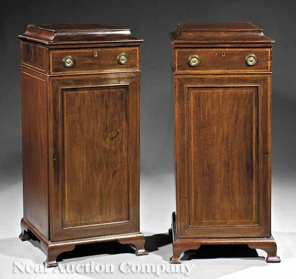 Appraisal: A Pair of Edwardian Inlaid Mahogany Pedestals cove-molded inlaid top