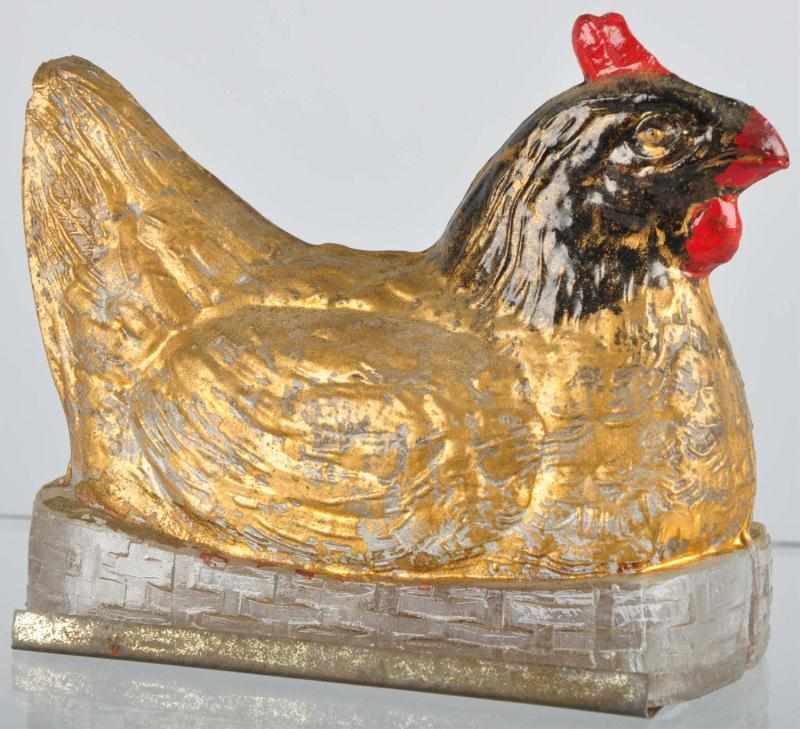 Appraisal: Glass Chicken Sitting on Nest Candy Container Description Original tin