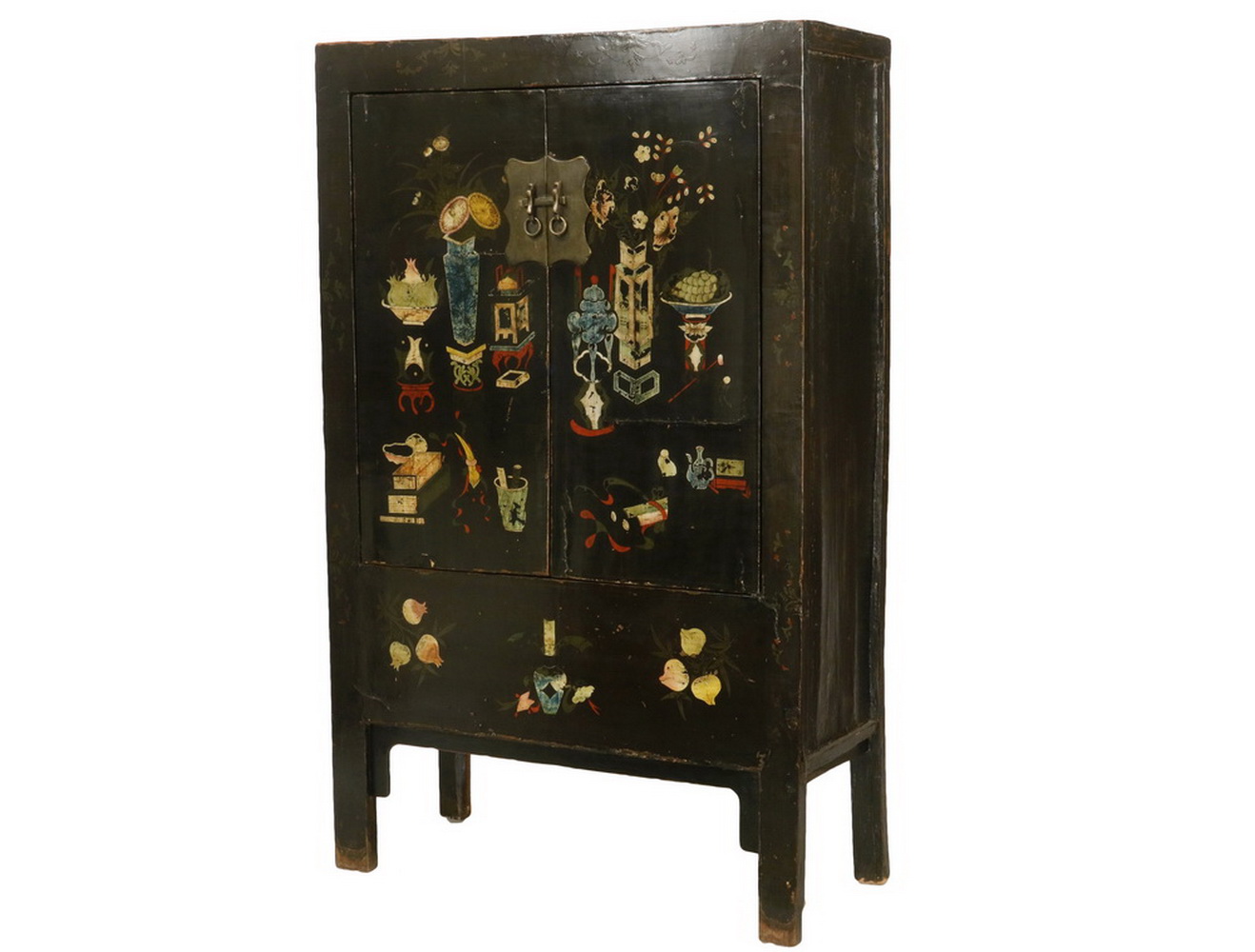 Appraisal: CHINESE LACQUERED CABINET Black Lacquered Robe Cabinet having two doors