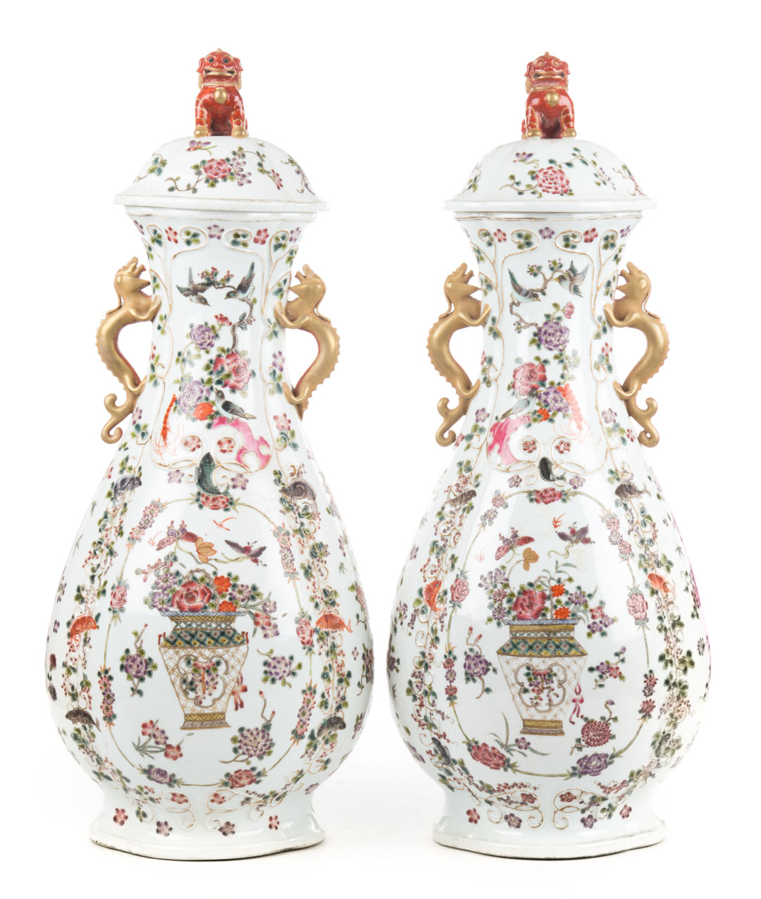 Appraisal: Pr of Chinese Export style porcelain covered vases early th