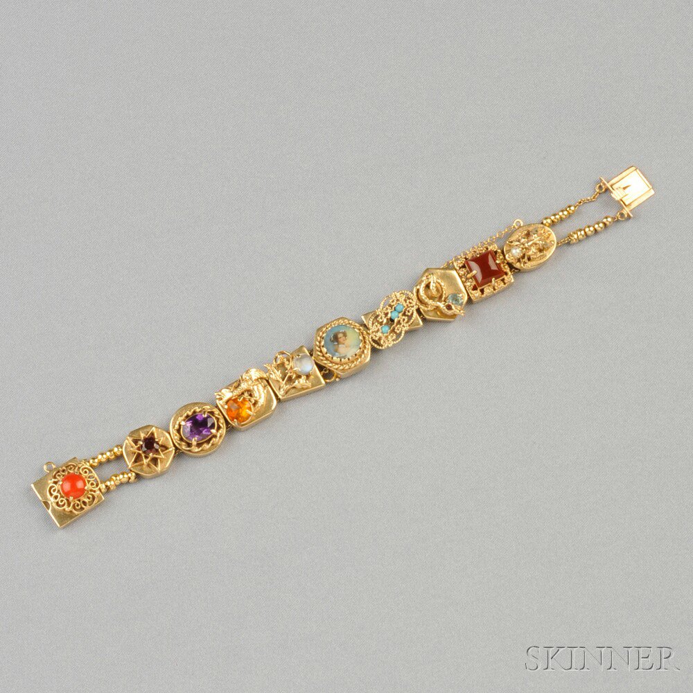 Appraisal: kt Gold Gem-set Slide Bracelet composed of nine slides set