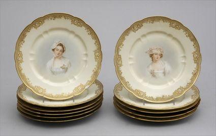 Appraisal: ELEVEN FRENCH PORCELAIN PICTORIAL PLATES Each hand painted with a