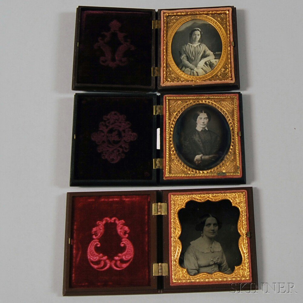 Appraisal: Three Sixth-plate Portraits of Ladies a daguerreotype depicting a woman